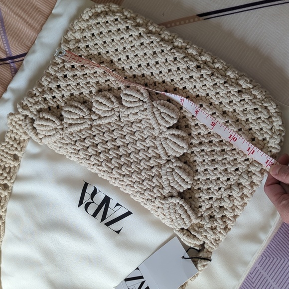 Zara macrame crochet shoulder flap bag cream beige NWT - Picture 7 of 9